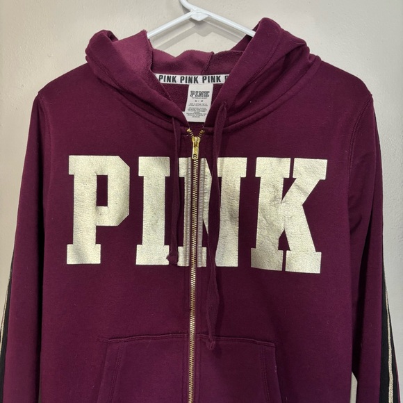 Victoria's Secret PINK Zip up Dog Logo Hoodie Jacket Gold Print Size Medium - Picture 14 of 15